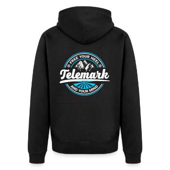 Telemark Ski Retro 4 - Unisex Premium Organic Zip Hoodie - black - Back - Nico (187cm)