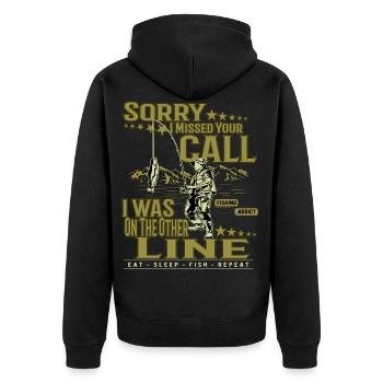 Angler Fischer Witze - Unisex Premium Bio Zip Hoodie - Schwarz - Hinten - Nico (187cm)