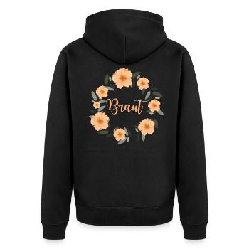 Braut Bride to be Blumenkranz Geschenk JGA - Unisex Premium Bio Zip Hoodie - Schwarz - Hinten - Nico (187cm)