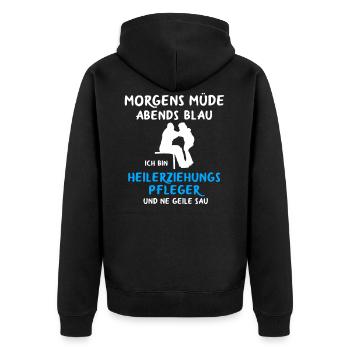 Heilerziehungspfleger Heilerziehungspflegerin - Unisex Premium Bio Zip Hoodie - Schwarz - Hinten - Nico (187cm)