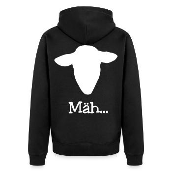 Sheep's Head T-Shirt Gift Funny Saying Mäh - Unisex Premium Organic Zip Hoodie - black - Back - Nico (187cm)