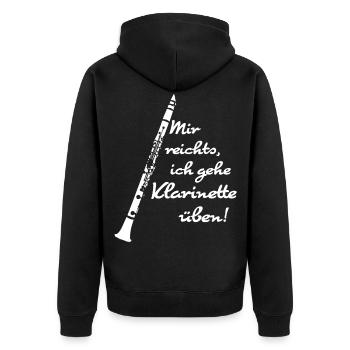 Mir reichts, ich gehe Klarinette üben! (weiss) - Unisex Premium Bio Zip Hoodie - Schwarz - Hinten - Nico (187cm)