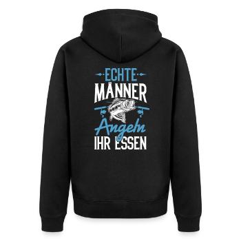 Angler Fischer Echte Männer angeln ihr Essen - Unisex Premium Bio Zip Hoodie - Schwarz - Hinten - Nico (187cm)