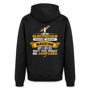 Je suis électricien, pas magicien - Veste à capuche bio Premium Unisexe - noir - Dos - Nico (187cm)