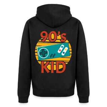 90s KID - Gamer - Unisex Premium Bio Zip Hoodie - Schwarz - Hinten - Nico (187cm)