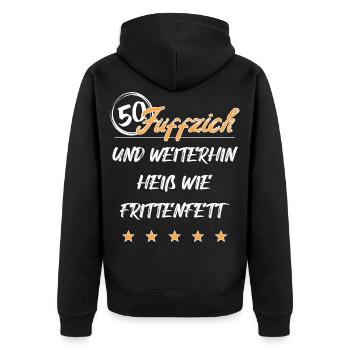50. Geburtstag lustig Frittenfett - Unisex Premium Bio Zip Hoodie - Schwarz - Hinten - Nico (187cm)