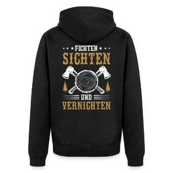 FICHTEN SICHTEN UND VERNICHTEN - Unisex Premium Bio Zip Hoodie - Schwarz - Hinten - Nico (187cm)