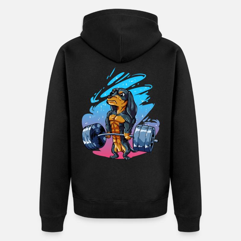Dachshund Dakel Bodybuilder - Unisex Premium Bio Zip Hoodie - Schwarz
