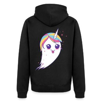 Colorful unicorn ghost - Unisex Premium Organic Zip Hoodie - black - Back - Nico (187cm)