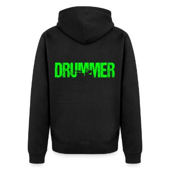 Drummer Schlagzeuger Schlagzeugerin Drummerin - Unisex Premium Bio Zip Hoodie - Schwarz - Hinten - Nico (187cm)