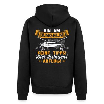 Bin am Angeln - keine Tipps Bier bringen Abflug - Unisex Premium Bio Zip Hoodie - Schwarz - Hinten - Nico (187cm)