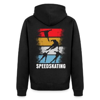 Eisschnelllauf Retro - Unisex Premium Bio Zip Hoodie - Schwarz - Hinten - Nico (187cm)