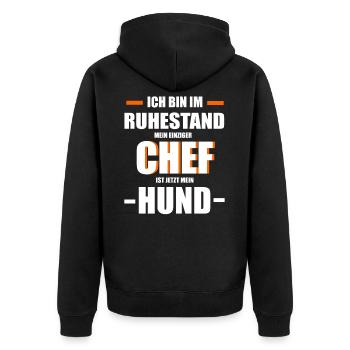 Ruhestand Chef Hund Tier - Unisex Premium Bio Zip Hoodie - Schwarz - Hinten - Nico (187cm)