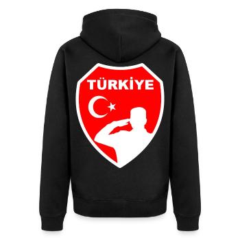 Turkey Türkiye Türkei Soldaten Stolz Ehre Trauer - Unisex Premium Bio Zip Hoodie - Schwarz - Hinten - Nico (187cm)