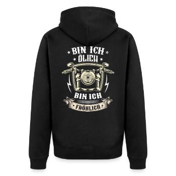 Bin Ich Ölich Bin Ich Fröhlich - Unisex Premium Bio Zip Hoodie - Schwarz - Hinten - Nico (187cm)