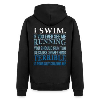 Schwimmen - Unisex Premium Bio Zip Hoodie - Schwarz - Hinten - Nico (187cm)