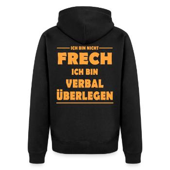 Ich bin nicht frech - Unisex Premium Bio Zip Hoodie - Schwarz - Hinten - Nico (187cm)