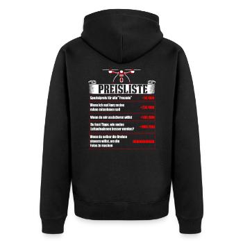 Drohnen Preisliste für Drohnenpiloten und Fotodien - Unisex Premium Bio Zip Hoodie - Schwarz - Hinten - Nico (187cm)