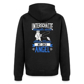 Unterschätze niemals einen alten Mann mit einer An - Unisex Premium Bio Zip Hoodie - Schwarz - Hinten - Nico (187cm)
