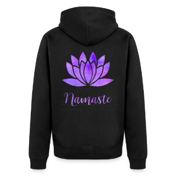 Namaste - Unisex Premium Bio Zip Hoodie - Schwarz - Hinten - Nico (187cm)