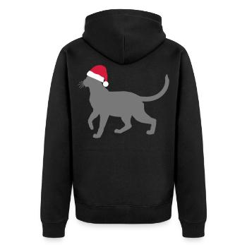 Weihnachtskatze - Unisex Premium Bio Zip Hoodie - Schwarz - Hinten - Nico (187cm)