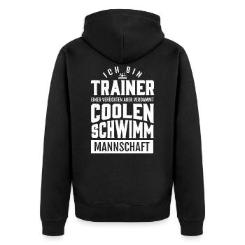 Schwimmen- Shirt Trainer Pool Wasser Geschen - Unisex Premium Bio Zip Hoodie - Schwarz - Hinten - Nico (187cm)