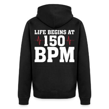BPM Hardstyle Rave Techno Spruch Geschenk - Unisex Premium Bio Zip Hoodie - Schwarz - Hinten - Nico (187cm)