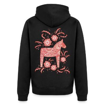 Schwedisches Darla-Pferd - Unisex Premium Bio Zip Hoodie - Schwarz - Hinten - Nico (187cm)