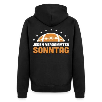 American Football Sonntag - Unisex Premium Bio Zip Hoodie - Schwarz - Hinten - Nico (187cm)
