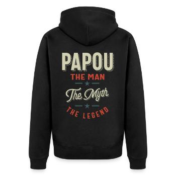 Mens Papou Shirt Gift: The Man The Myth The Legend - Unisex Premium Organic Zip Hoodie - black - Back - Nico (187cm)