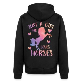 Nur ein Mädchen, das Pferde liebt - Unisex Premium Bio Zip Hoodie - Schwarz - Hinten - Nico (187cm)