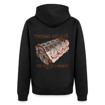Motoren und Bier darum bin ich hier V8 Bierdosen - Unisex Premium Bio Zip Hoodie - Schwarz - Hinten - Nico (187cm)