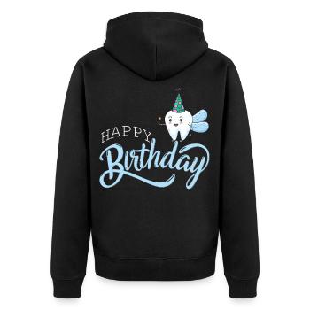 Happy Birthday mit Zahn als Zahnfee | Zahnarzt - Unisex Premium Bio Zip Hoodie - Schwarz - Hinten - Nico (187cm)