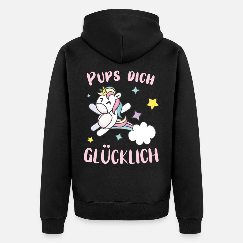Pups dich gluecklich Einhorn - Unisex Premium Bio Zip Hoodie - Schwarz
