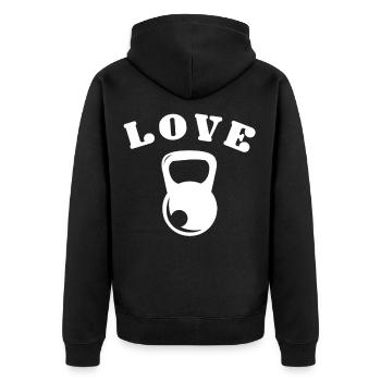 Kettlebell Love No. 10 - Unisex Premium Organic Zip Hoodie - black - Back - Nico (187cm)