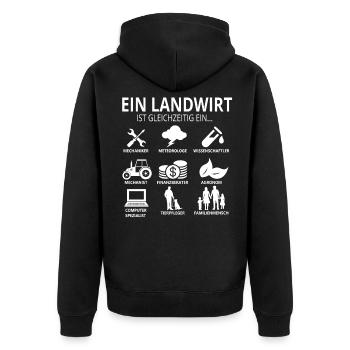 Ein Landwirt | Geschenk | Traktor - Unisex Premium Bio Zip Hoodie - Schwarz - Hinten - Nico (187cm)