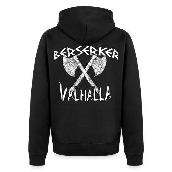 Berserker Valhalla - Unisex Premium Organic Zip Hoodie - black - Back - Nico (187cm)