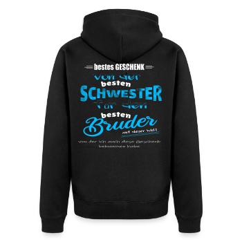 bestes Geschenk Schwester und Bruder - Unisex Premium Bio Zip Hoodie - Schwarz - Hinten - Nico (187cm)