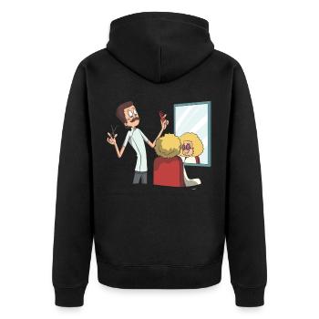 Hairdresser cutting, combing, laying - Unisex Premium Organic Zip Hoodie - black - Back - Nico (187cm)