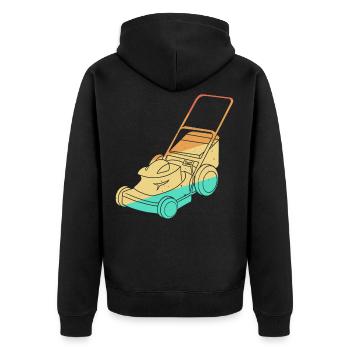 Lawn Mowing Lawn Mower Vintage Retro - Unisex Premium Organic Zip Hoodie - black - Back - Nico (187cm)