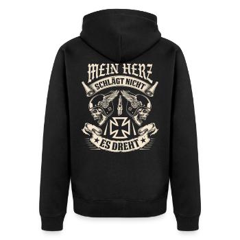 Mein Herz Schlägt Nicht Es Dreht - Unisex Premium Bio Zip Hoodie - Schwarz - Hinten - Nico (187cm)