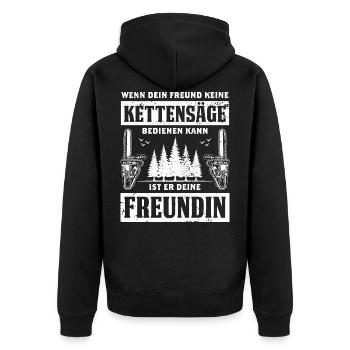 Wenn Dein Freund Keine Kettensäge Bedienen Kann - Unisex Premium Bio Zip Hoodie - Schwarz - Hinten - Nico (187cm)
