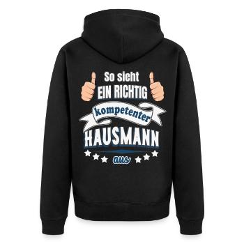 Kompetenter Hausmann Geschenk - Unisex Premium Bio Zip Hoodie - Schwarz - Hinten - Nico (187cm)