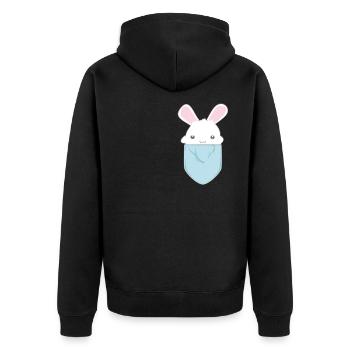 Suesser Kawaii Hase in Tasche - Unisex Premium Bio Zip Hoodie - Schwarz - Hinten - Nico (187cm)