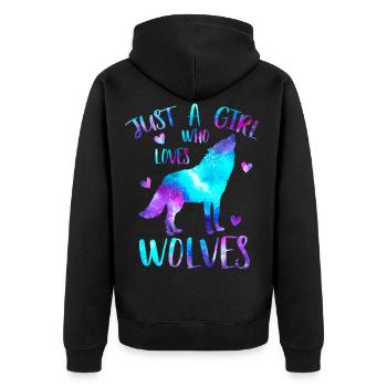 Nur ein Mädchen, das Wölfe Liebt Galaxy - Unisex Premium Bio Zip Hoodie - Schwarz - Hinten - Nico (187cm)