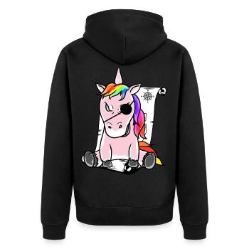 Fantasy Pirat grimmiges böses Einhorn Schatzkarte - Unisex Premium Bio Zip Hoodie - Schwarz - Hinten - Nico (187cm)