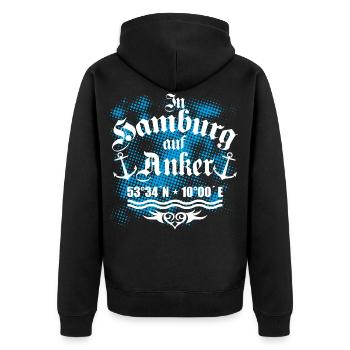 47 In Hamburg auf Anker - Unisex Premium Bio Zip Hoodie - Schwarz - Hinten - Nico (187cm)