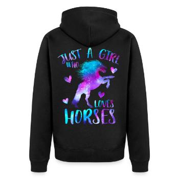 Nur ein Mädchen, das Pferde liebt - Unisex Premium Bio Zip Hoodie - Schwarz - Hinten - Nico (187cm)