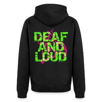 Taub und laut - Unisex Premium Bio Zip Hoodie - Schwarz - Hinten - Nico (187cm)