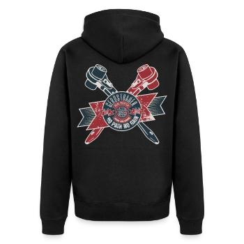 Gerüstbauer Shirt bedruckt in top Markenqualität - Unisex Premium Bio Zip Hoodie - Schwarz - Hinten - Nico (187cm)